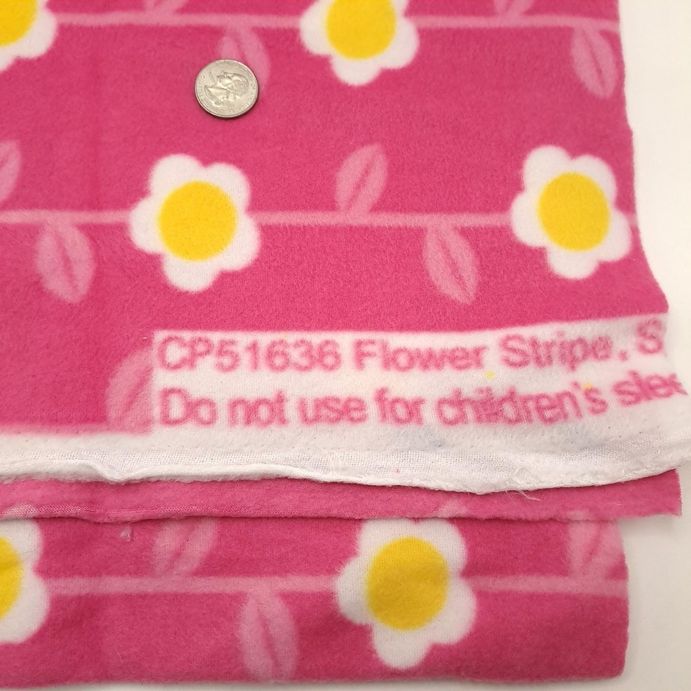 Vintage Pink Daisy Fleece Fabric 18"x64" CP51636 Yellow White Floral Stripe - Picture 3 of 3
